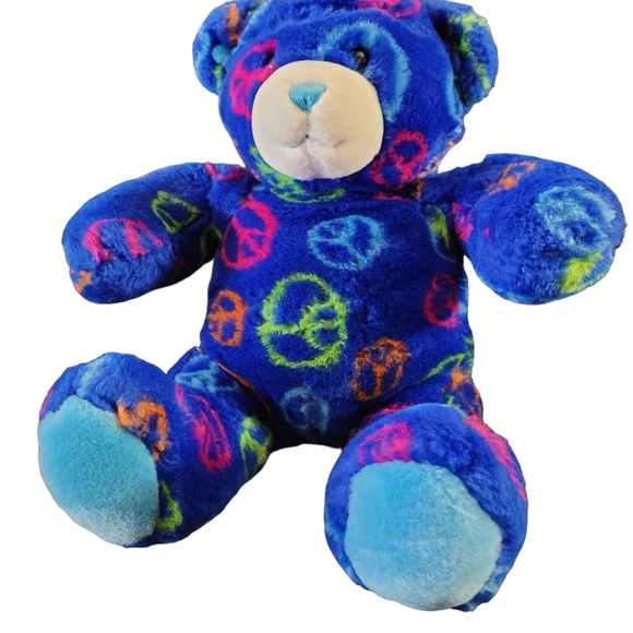 Build A Bear BABW Blue Teddy Bear Peace Sign 14" Stuffed Plush BABW - Picture 3 of 13